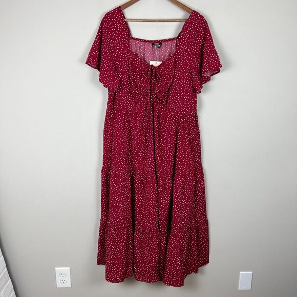 Bloom Chic Midi Dress Women 18 20 Red Polka Dot Sweetheart Flutter Sleeve Tiered - Picture 1 of 14